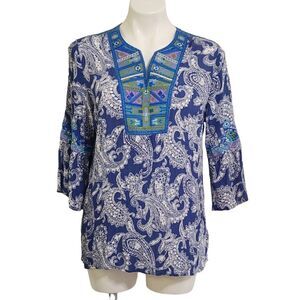 Calessa top blue gauze 3/4 bell sleeve M